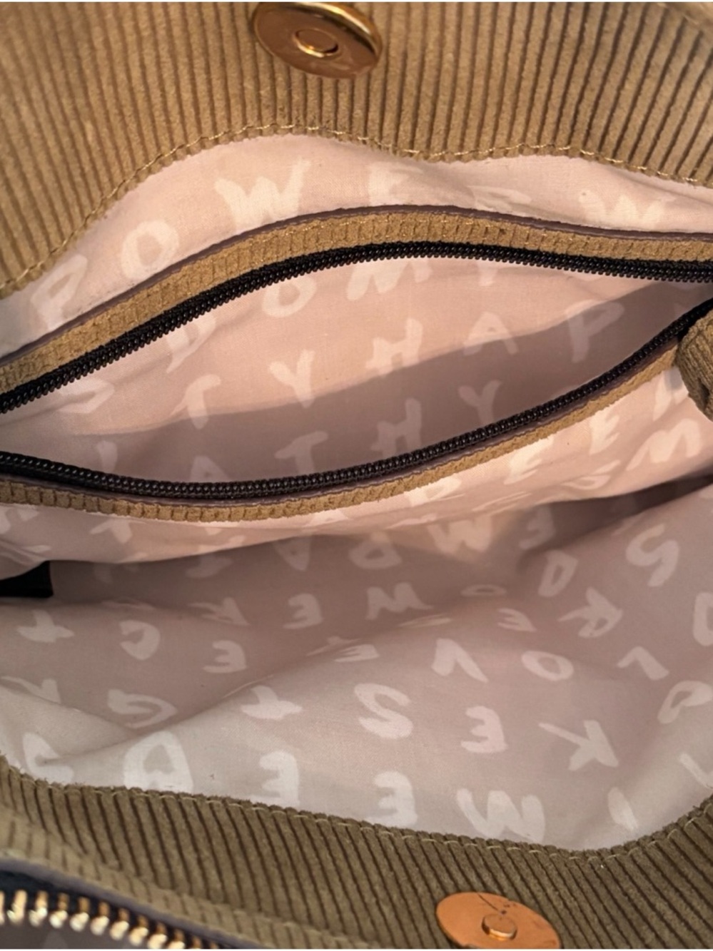 Aimee Kestenberg Corduroy Satchel Bag Taupe & Black Gold Hardware - Picture 8 of 10